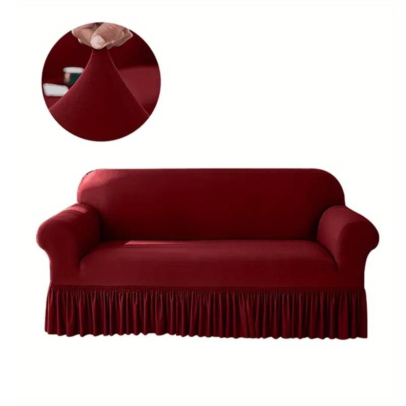 1PC High Stretch Solid Color Sofa Cover For Living Room Spandex Corner Sofa Cover With Skirt Dustproof Non-slip Sofa Slipcover