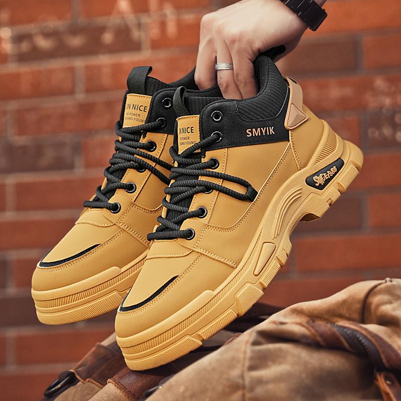 Men's Boots Soft Sole Four Seasons New Casual Fashion Thick Sole Comfortable High Top Boots Fashion Youth Versatile Work Boots