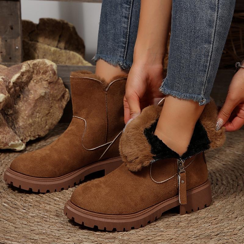 Vintage Faux Suede Platform Ankle Boots Women Anti Slip Fleece Lining Snow Boots Woman Plus Size 36-43 Thick Sole Short Booties