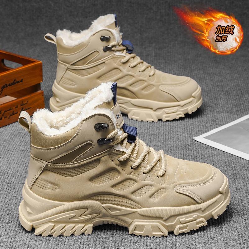 Winter Men's Shoes Velvet High-top Martin Boots Men's British Retro Heightening Thickened Thermal Cotton Shoes Short Boots Tooling Shoes