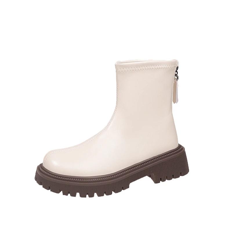 Vinter Tjocksulade Ankelstövlar Rund Tå Fyrkantig Klack 2025 Mode Damskor Halkfria Mellanhöga Fritidsmode Damskor