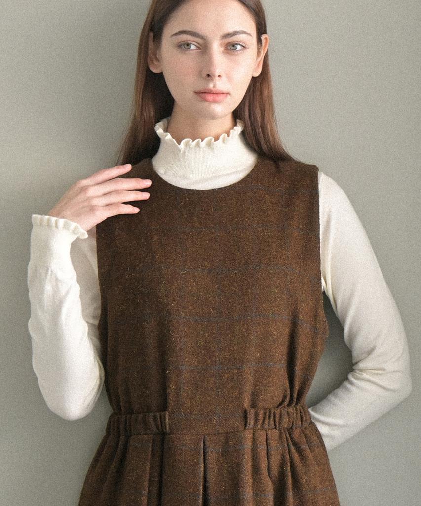 Beullangyu Warm Texture Pintuck Long Dress - Brown
