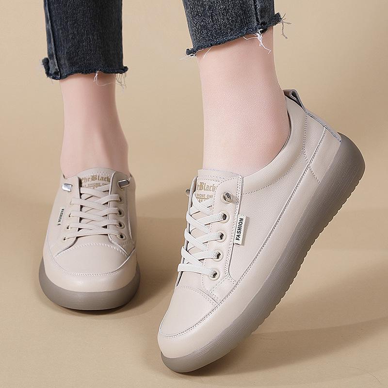 Women's Cowhide White Slip-On Shoes: Summer/Autumn Soft Sole, Casual Elastic Band Sneakers