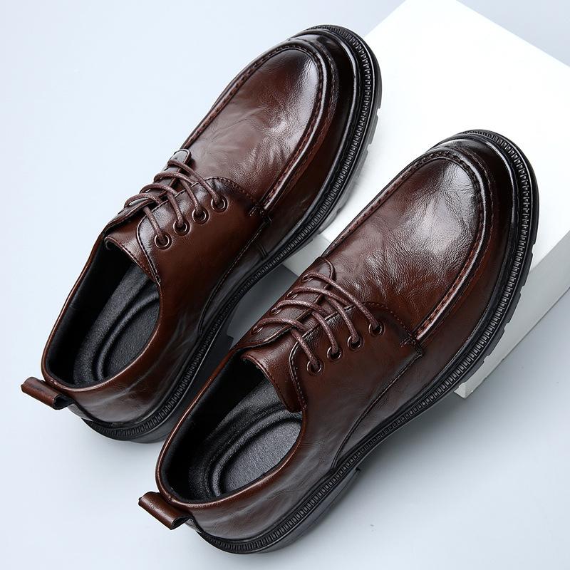 

Новая кожаная дышащая мужская обувь с круглым носком, деловая повседневная обувь зеленого цвета, универсальная обувь на платформе для мужчин 44 коричневый