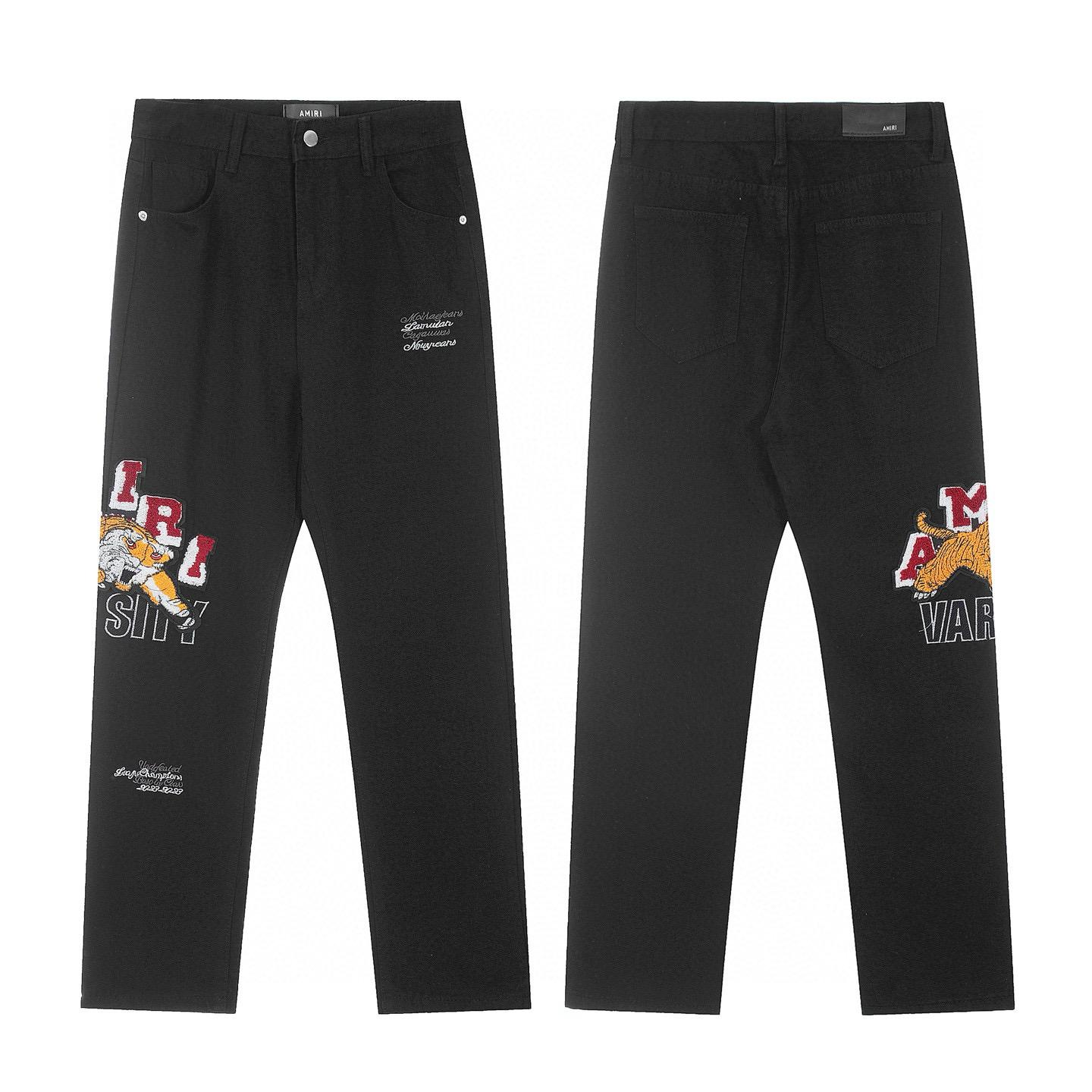 

M20 Amiri Men s and Women s American Style Trendy Jeans with Fabric Patches, Holes, Embroidery, Casual and Fashionable High Street Pants 36