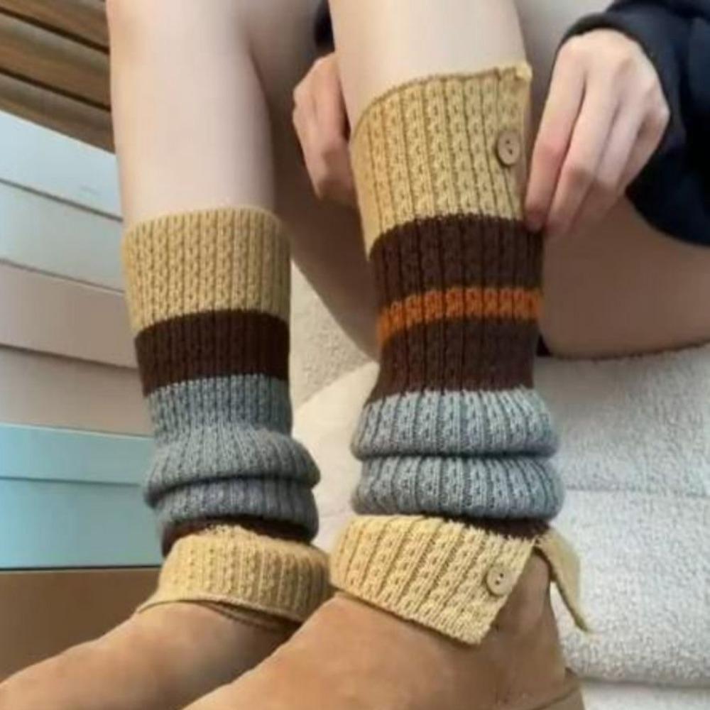 

1 pair Y2K Knee Calf Long Socks Winter Pile Knitted Wool Long Socks New Retro Leg Warmers коричневий
