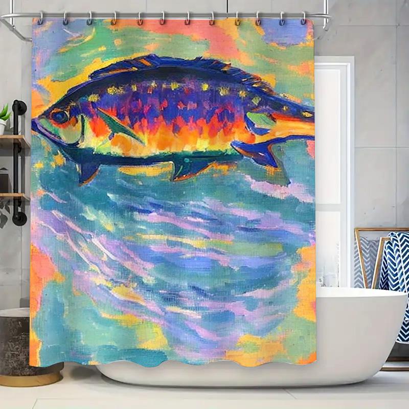 

Artistic Fish Print Shower Curtain Waterproof Home Decor Bathroom Accessories Modern Colorful Design for Kids Bathrooms 90x180cm