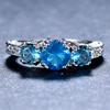 Aqua Blue Crystal Round Stone Engagement Rings For Women Classic Silver Color Wedding Band Jewelry Accessory Girls Birthday Gift
