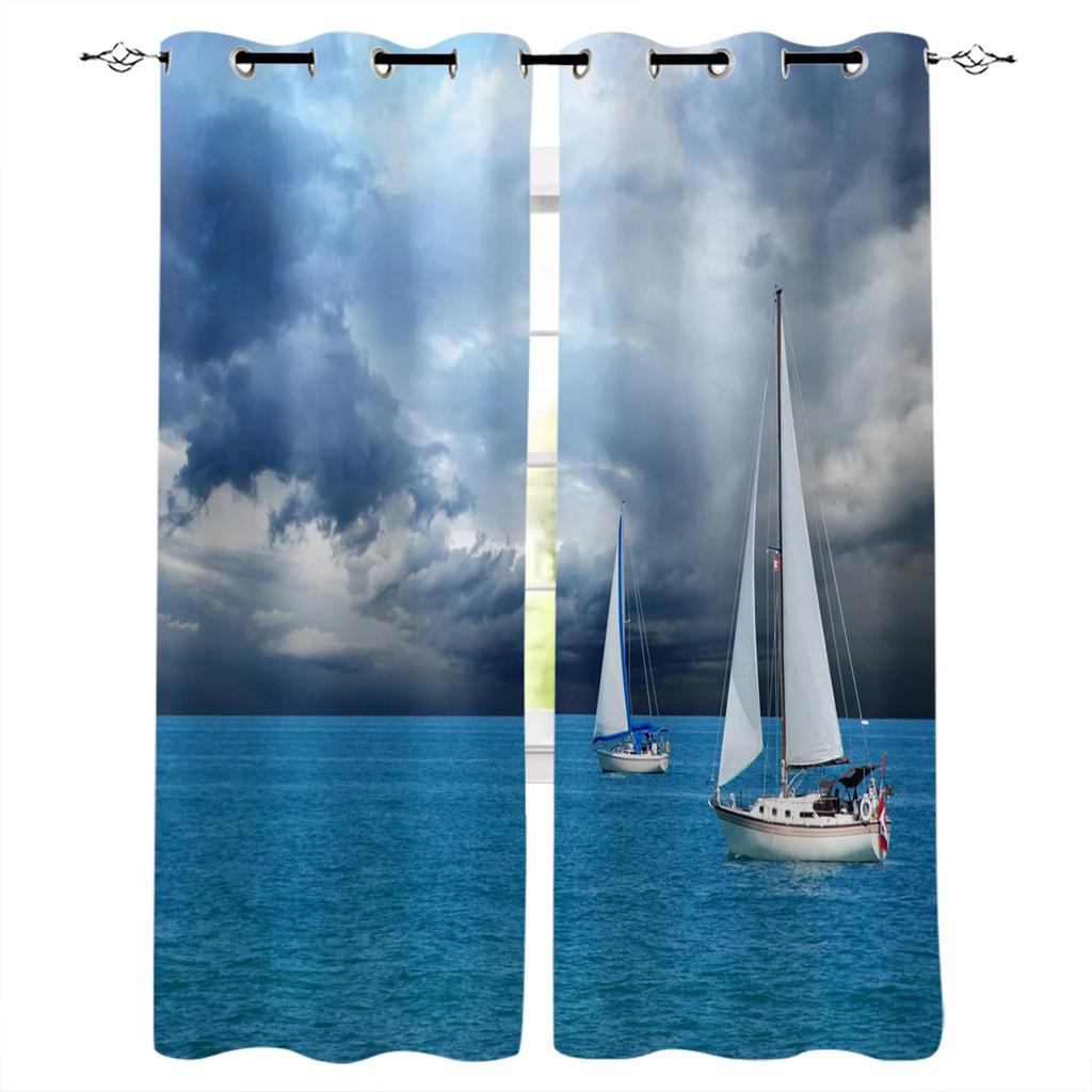 Ocean Nautical Sailing Window Curtains Home Decor Living Room Curtains Kitchen Drapes Panel Curtains for Bedroom Windows cortina