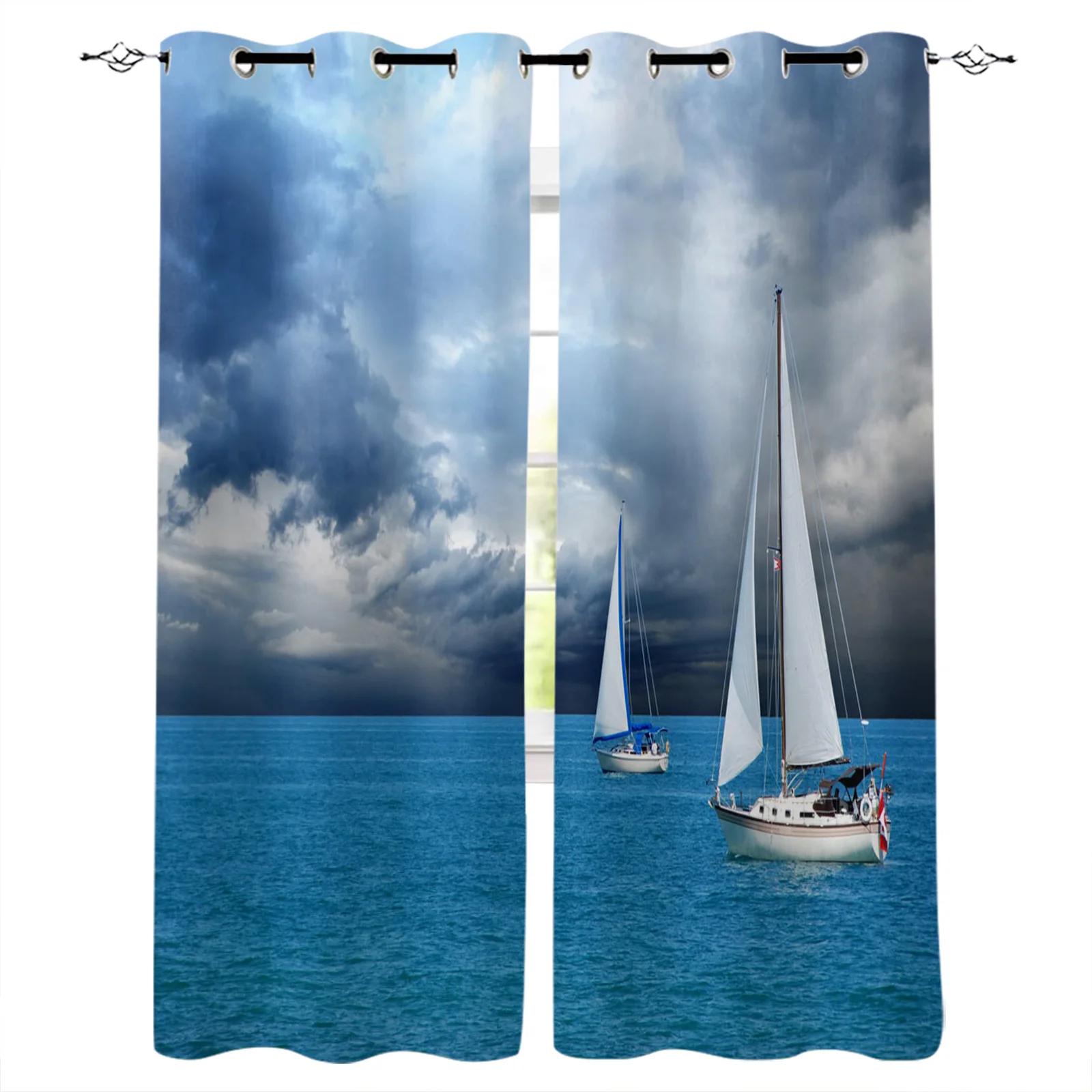 

Ocean Nautical Sailing Window Drapes Home Decor Main Room Drapes Kitchen Drapes Panel Drapes for Sleeping Room Windows cortina (W70H185cm)-2pcs&Hook