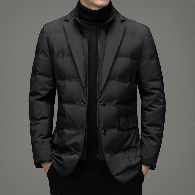 2026 Men's Winter Fake Two-Piece Warm Suit Business Leisure Warm Stand-up Collar Down Jacket