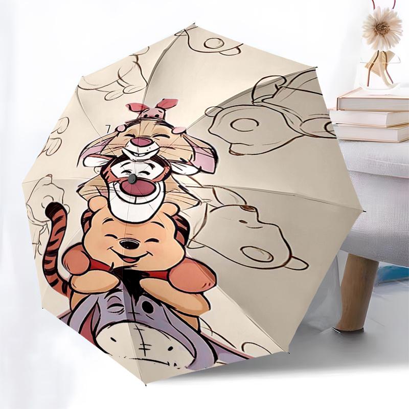 Ombrello da Viaggio a Tema Winnie the Pooh e Amici - 8 Stecche, Apertura e Chiusura Automatiche, Design Pieghevole Portatile, Ombrello Compatto ed Elegante Adatto