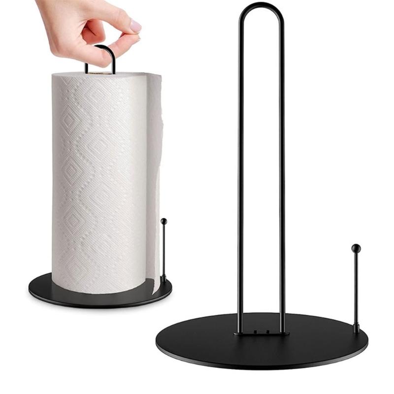 Countertop Paper Towel Holder, Black Metal Standing Roll Stand with Center Post for Kitchen Counter and Bathroom Access