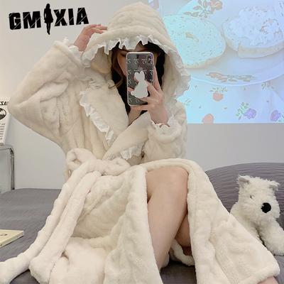 Bata de baño estilo hada, Bata de baño con capucha gruesa de franela, Pijama, Bata cálida de invierno, Bata de baño de forro polar de coral para mujer