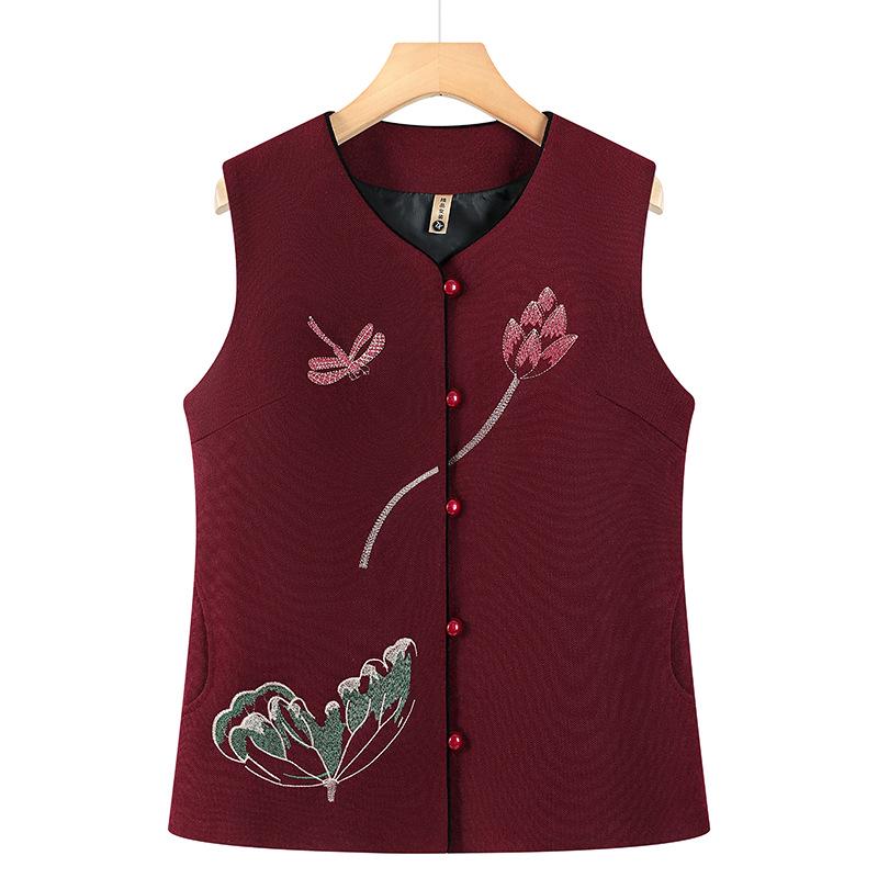 

Spring & Autumn Cap Sleeve Vest for Middle-Aged and Elderly Women - Grandma-Style Outerwear and Tank Top 5XL (suggested 150-165 jin) червоний