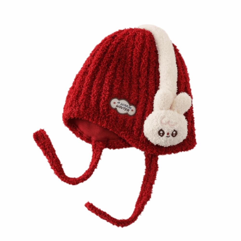 

Cartoon Children s Plush Knitted Hat Breathable Kids Ear Protection Hat Winter Season червоний