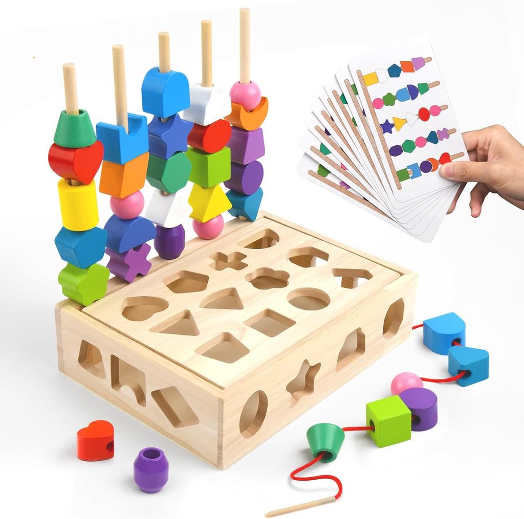 MFDXWCV Educational Montessori Threading Birthday Gift for and 3 Year Baby Wooden Shape Boys and Shape Matching Puzzle Toy, Toy, 1, 2, Olds, Toy,