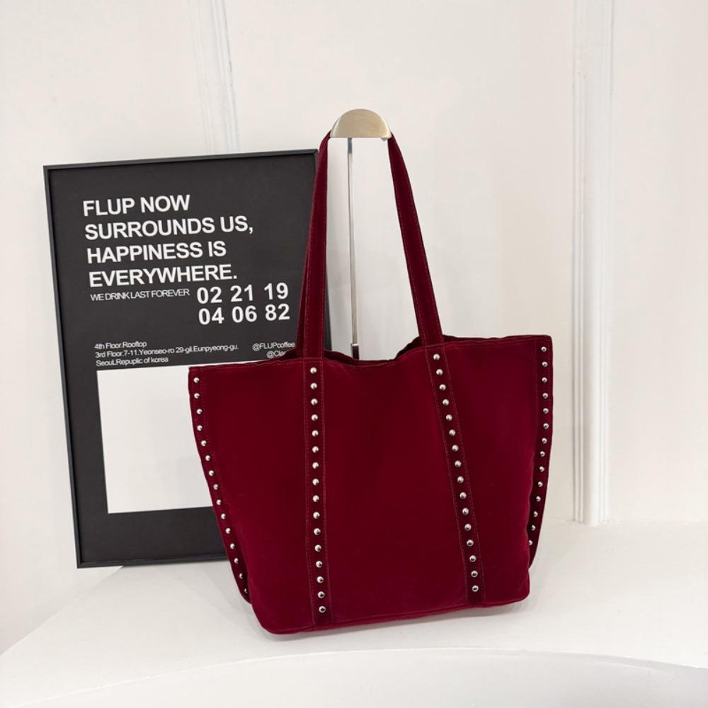 Solid Color Suede Leather Shoulder Bag PU Leather Matte PU Handbag Suede Rivet Tote Bag  Outdoor