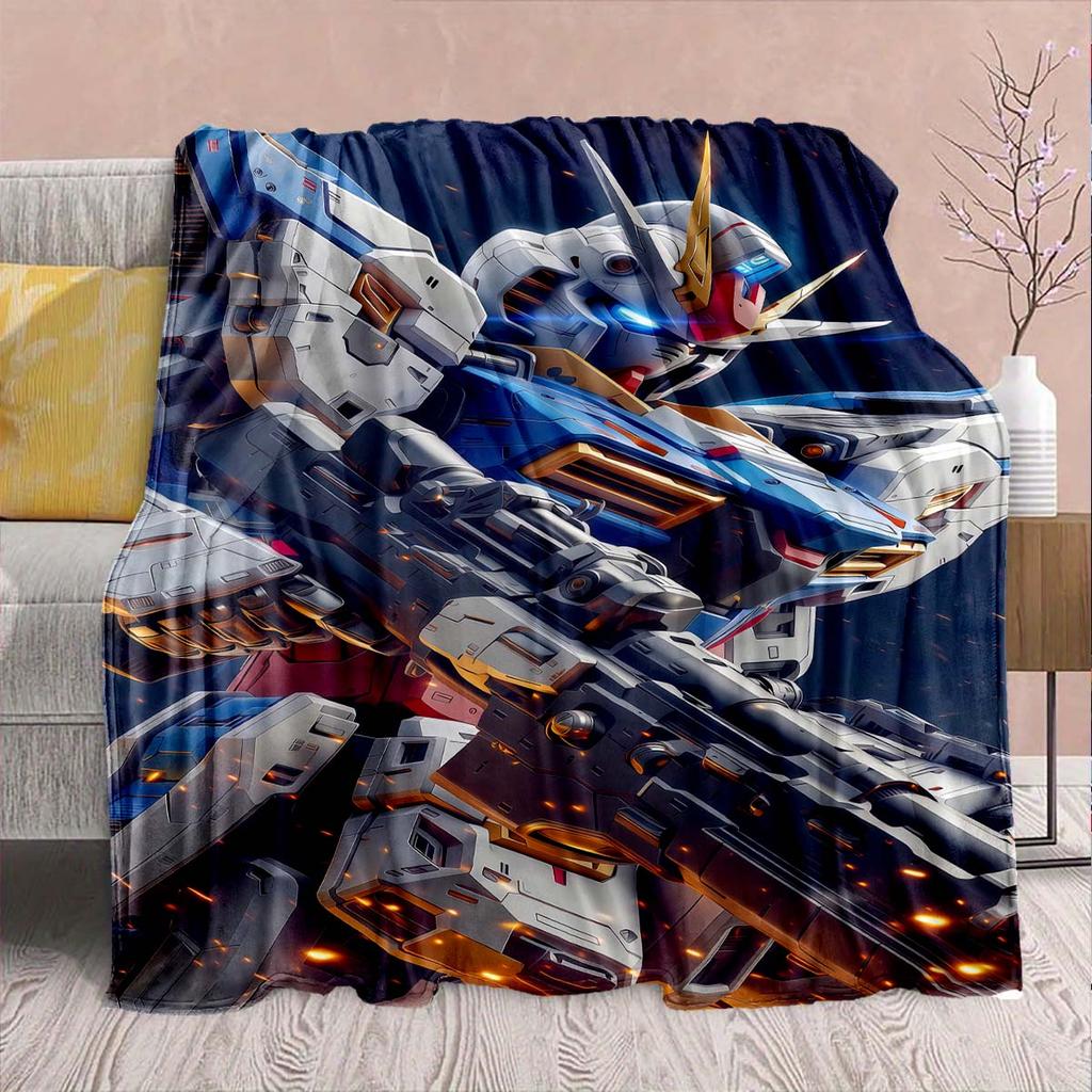 Gundam Anime Flannel Blanket - Soft Warm Perfect for Sofa, Bedding Camping Travel Office Home Decor -QJY
