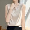 Women's Champagne Camisole Elegant V-Neck Sleeveless Lace Trim Silk-Like Top