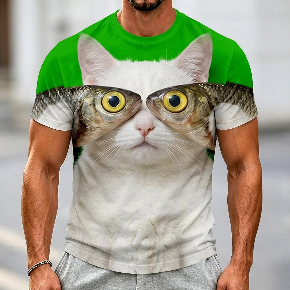 Summer Funny Cat 3D Printed Short Sleeves T-Shirt Round Neck T-Shirts Fashionable Comfortable Breathable Casual Top Men's T-shirt
