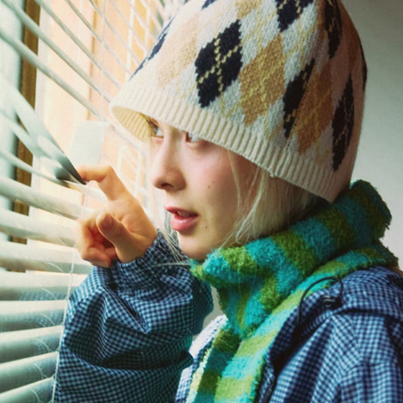 

Шапка бини KOOKEESEE с узором аргайл (цвета слоновой кости) ivory