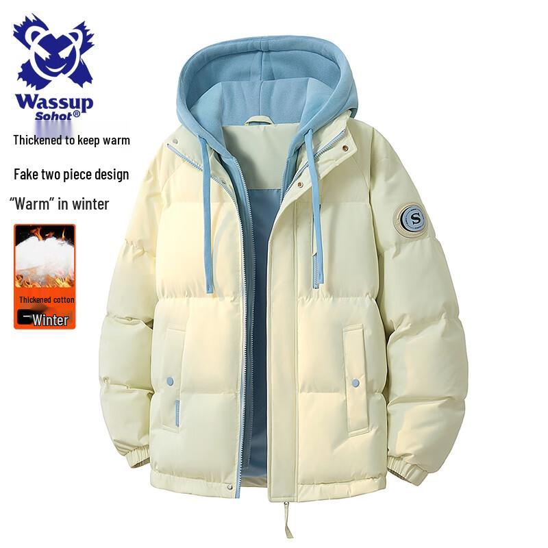 

Wassup Sohot Мужская куртка с капюшоном и набивкой, имитирующая двойку M