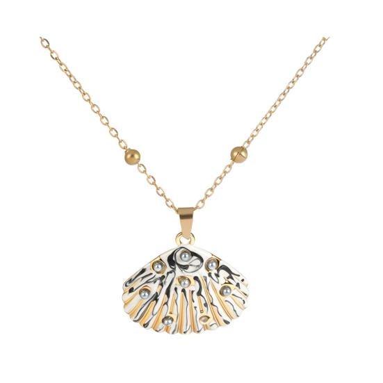 Enamel Shell Pendant Necklace, Faux Pearl Shell Charm Necklace, Summer Beach Necklace, Seaside Vacation Jewelry for Women чёрный