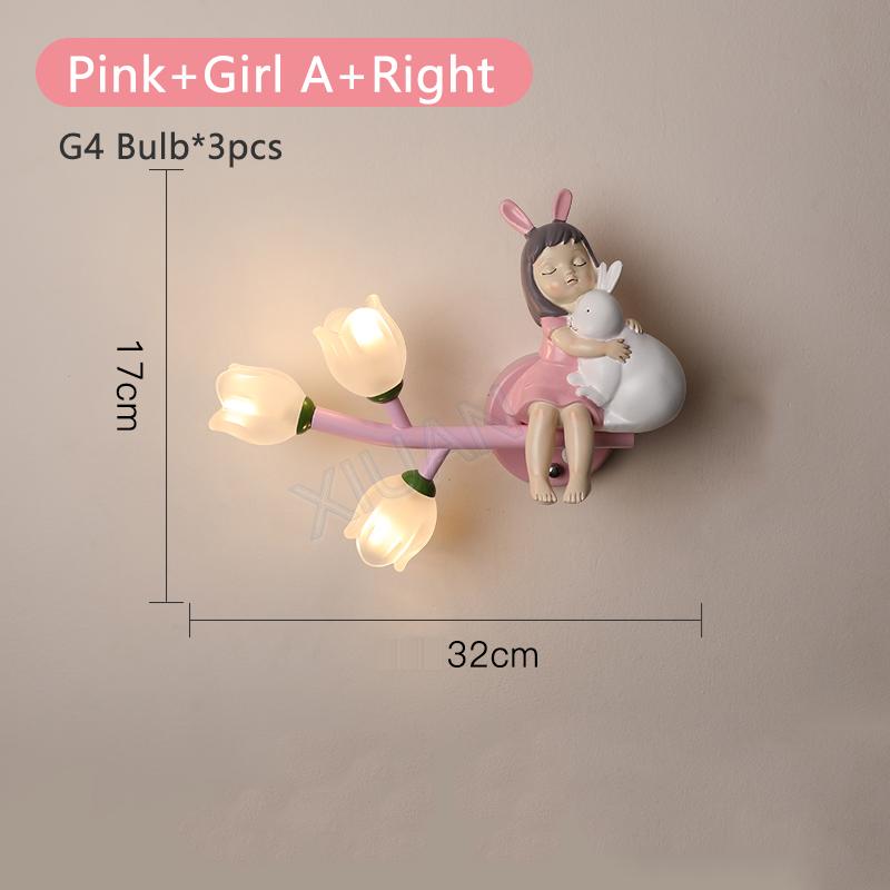 Girl Rabbit Wall Lamps Children's Room Wall Light for Bedroom Bedside Hallway Lighting G4 LED Flower Decorative Night Lamps