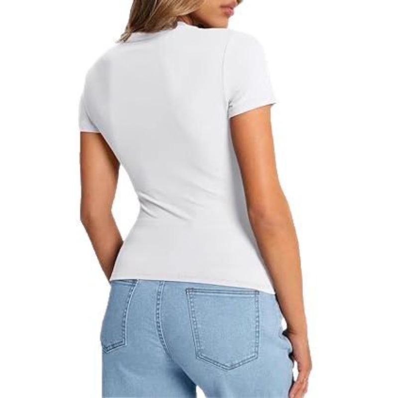 DAFIFY Women's Fashion Casual Summer Spring Solid Color Print Short Sleeve O-Neck Blouses & Shirts