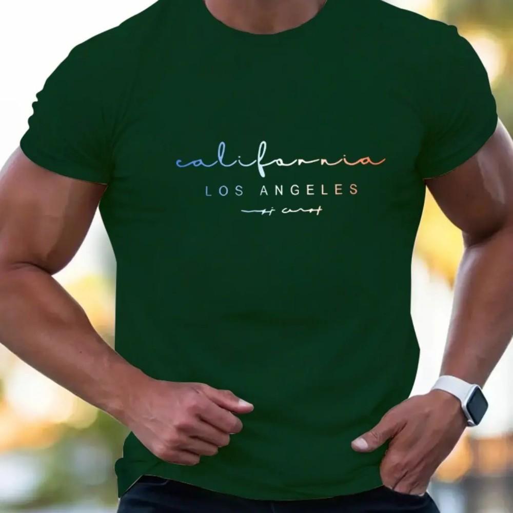 Los Angeles Letter Printed Comfortable and Breathable Round Neck T-shirt Summer Outdoor Casual Men's T-shirts