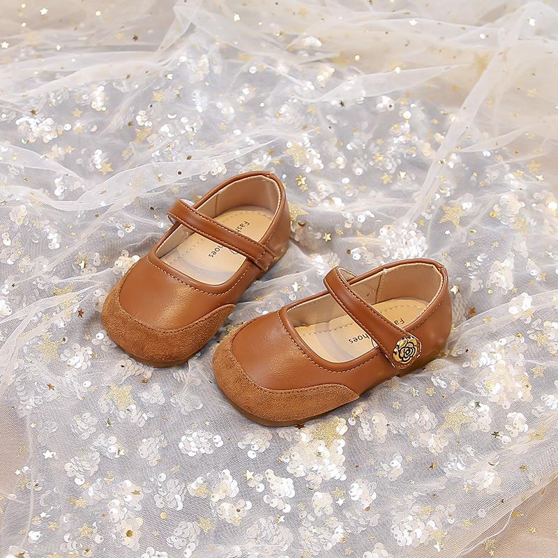 Girls' Rose Flower Leather Shoes2026Spring and Autumn New Leather Performance Shoes for Children In Various Sizes, Solid Color Flats
