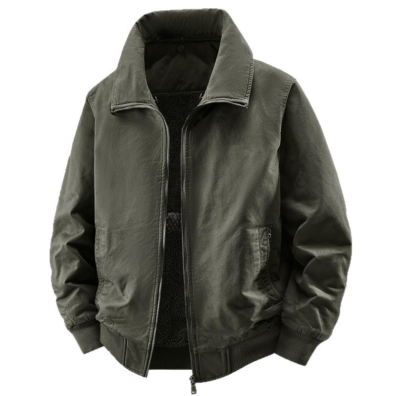 2025 Men's Velvet Jacket: Wear-Resistant, Warm, Detachable Fur Collar, Cotton Coat