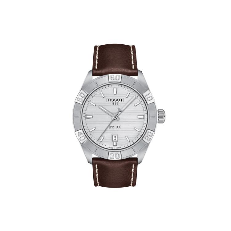 TISSOT PR100 Collection Quartz Movement Men's Watches Watch 42mm White Dial Stainless Steel Case Leather Strap T101.610.16.031.00