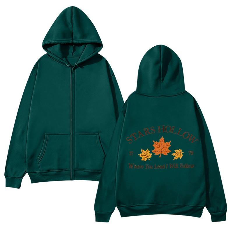 Unisex Zip-Up Hooded Sweatshirt With Print Design Casual Long Sleeve Pullover