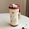 Cute Cherry 550Ml Student Double Drinking Straw Carrying Rope Plastic Water Bottle Cartoon Sports Office Car Coffee Cup