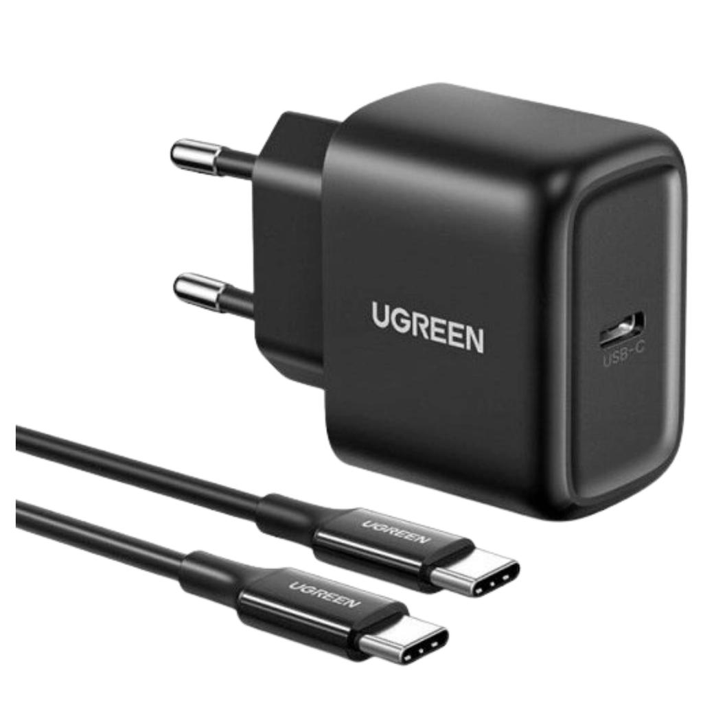 Ładowarka Sieciowa Ugreen Cd250, 25W, Usb-C (Czarny) + Kabel Usb-C Do Usb-C, 2M (Czarny)