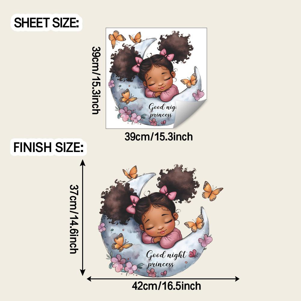 

Мультяшная девочка, спящая на Луне, наклейки для украшения дома, спальни, с бабочками и цветами