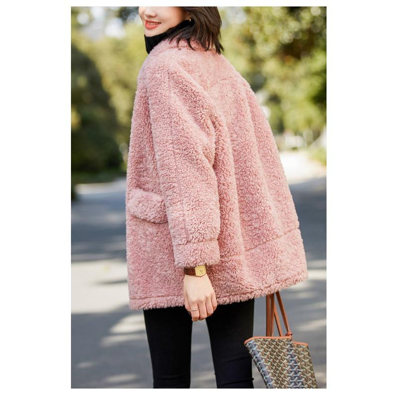 Jacket Female Fall and Winter New Korean Version of The Velvet Thickened Medium-length Imitation Lamb's Wool Lapel Loose Cotton Jacket Blouse
