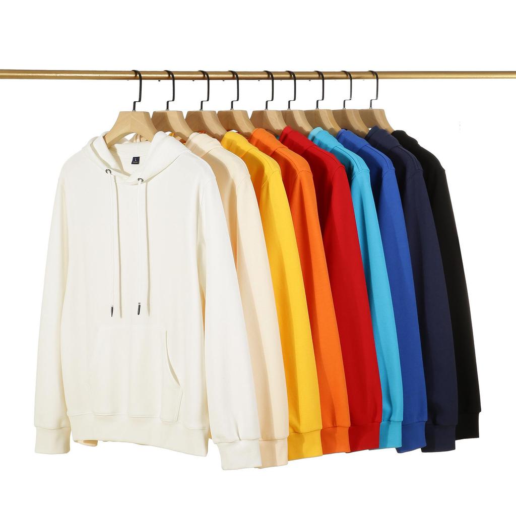 Couple's Casual Solid Color Hooded Sweatshirt - Heavyweight 320g Pure Cotton, Long Sleeve, for Spring and Autumn.