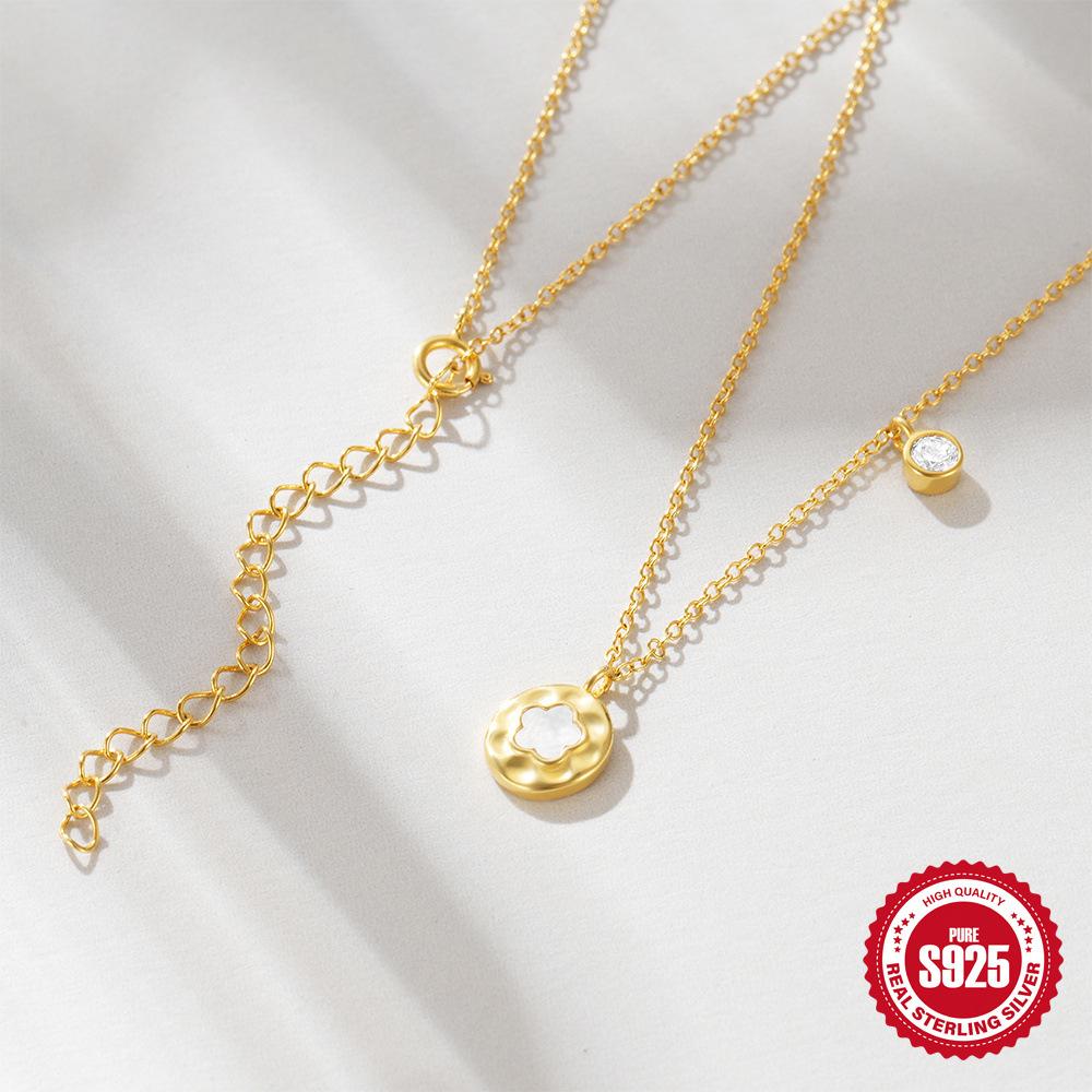 Fashion S925 Sterling Silver Five-Petaled Flower White Shell Style Simple Temperament Classic Women'S Collarbone Necklace Women