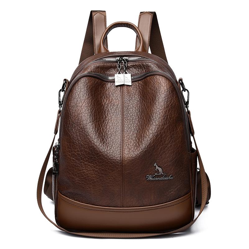 PU Backpack Women s Multi-compartment Large Capacity Travel Backpack коричневый