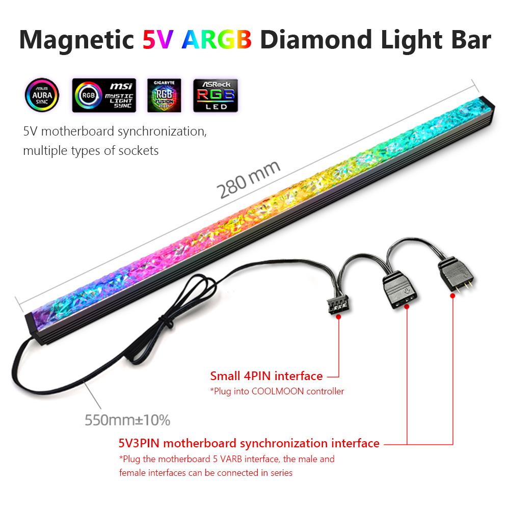COOLMOON Diamond ARGB LED Strip Light 5V 3Pin/Small 4Pin Magnetic Colorful Atmosphere DIY Lamp Bar for PC Computer Case Chassis