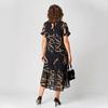 Damen V-Ausschnitt Kurzarm Abstraktes Linienmuster Lockerer Sitz Chiffon Midi-Kleid