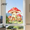 Self Adhesive Bathroom Glass Stickers Watercolor Forest Fairy Static Window Cling, Mushroom Elf Cottage Decal for Creative Gift Home Decor Kids Room,
