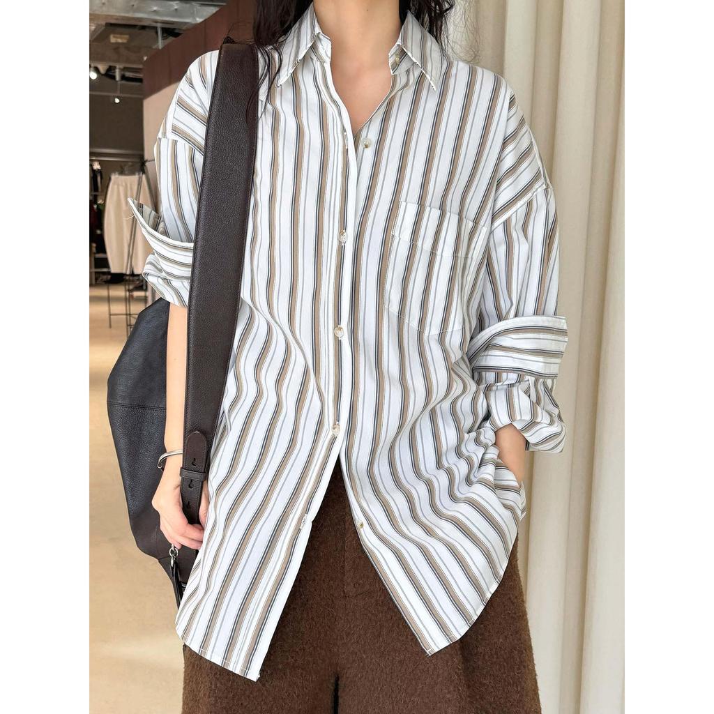 Louvre Spring Korean Fashion Striped Loose Casual Women's Top