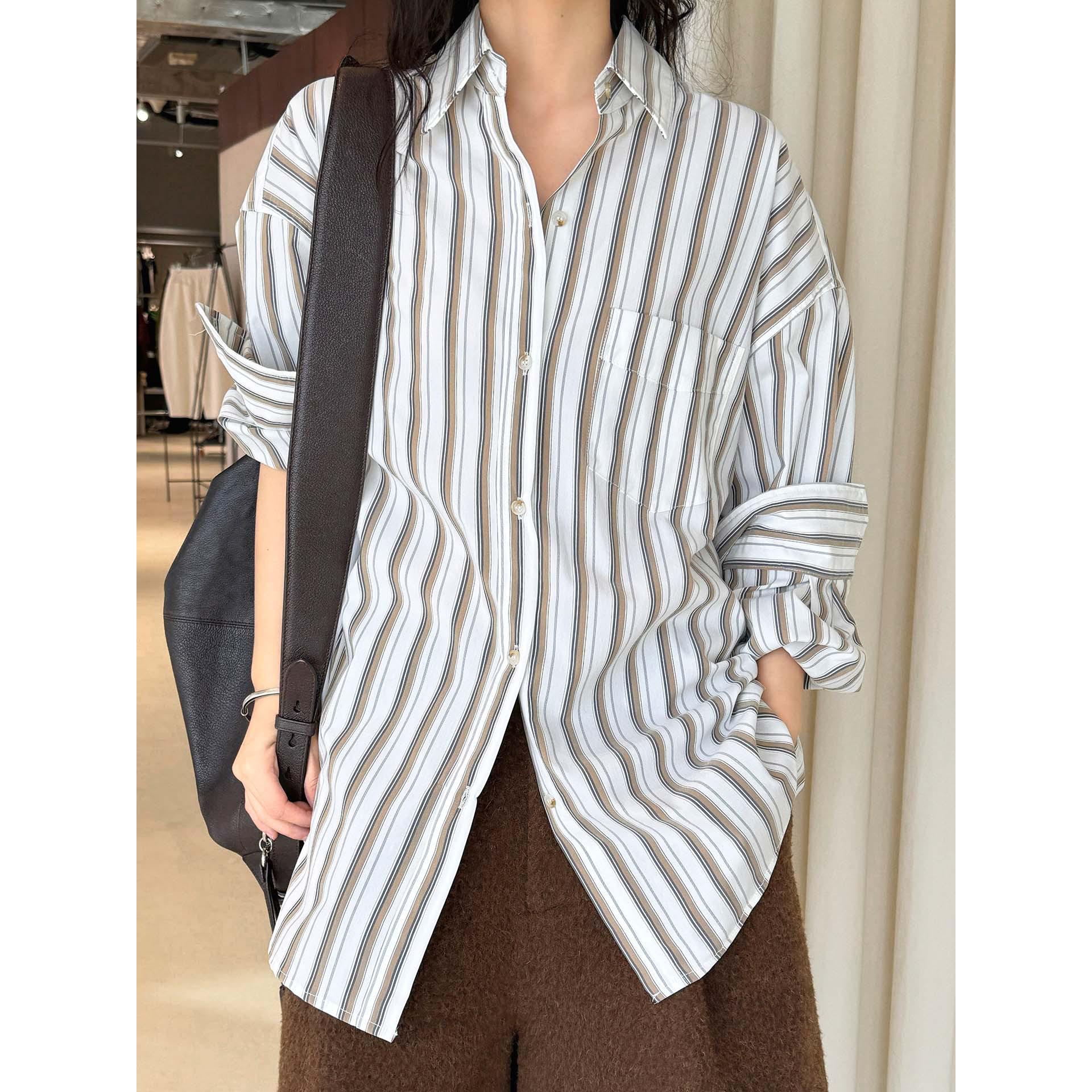 Xu Man Early Spring Korean-Style Fresh Striped Loose-Fit Casual Shirt for Women One Size