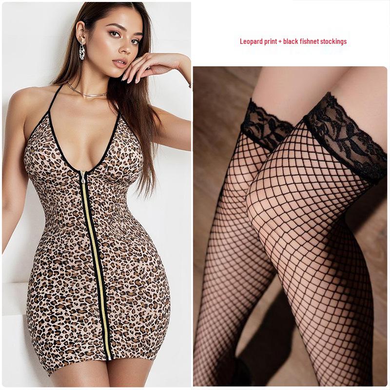 Night Princess Leopard Print Bodycon Lingerie Pajamas – Soft, Sexy, Large Size