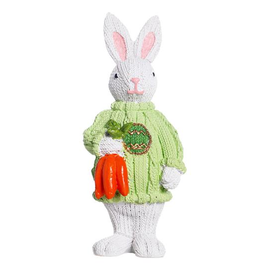 

Easter Bunny Figurine Resin Rabbit Statue Holding Flowers/Carrots Spring Tabletop Ornament for Home Office