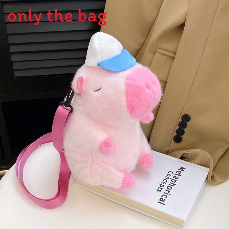Cute Plush Capybara Backpack With Hat And Orange On The Head Design For Daily
